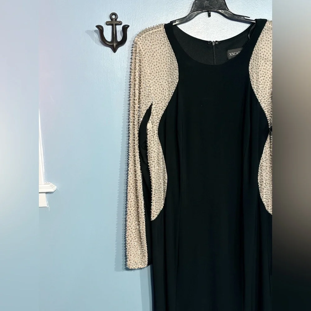 XSCAPE Beaded Illusion Hourglass Gown Black USA Sz 16W - Picture 2 of 6
